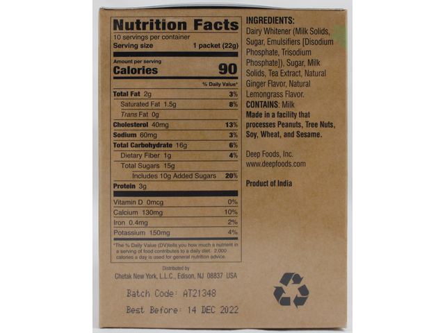 Chai Latte Mix - Ginger Lemongrass (10 packets) (7.8oz)