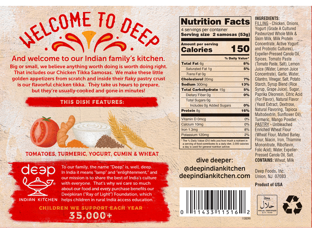 Chicken Tikka Samosas (8 pieces) (7.5oz)