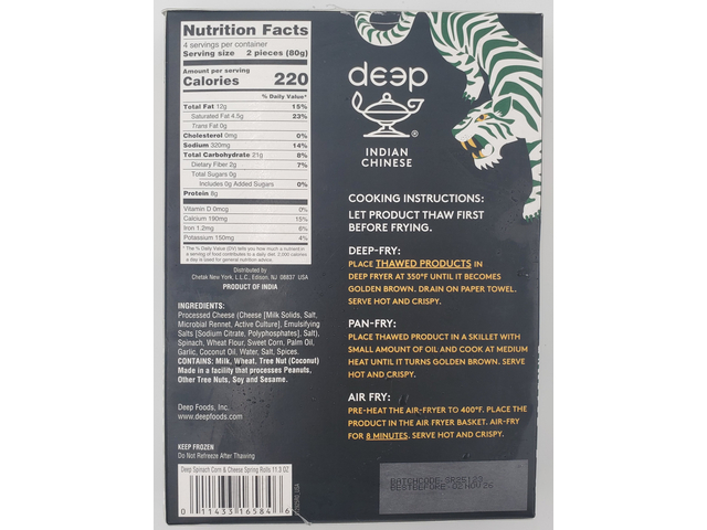 Spring Rolls Spinach Corn Cheese